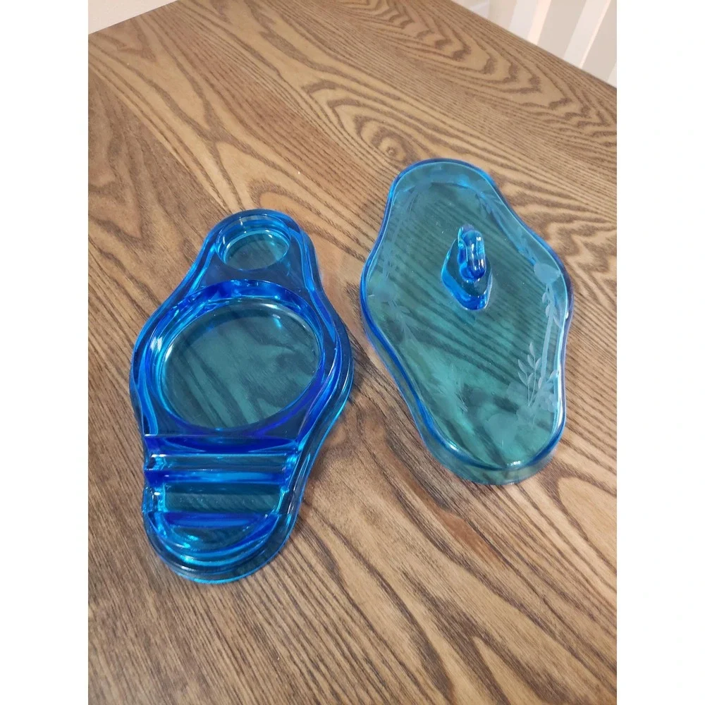 Vintage Cambridge Glass Vanity Tray with Cover - Floral Design